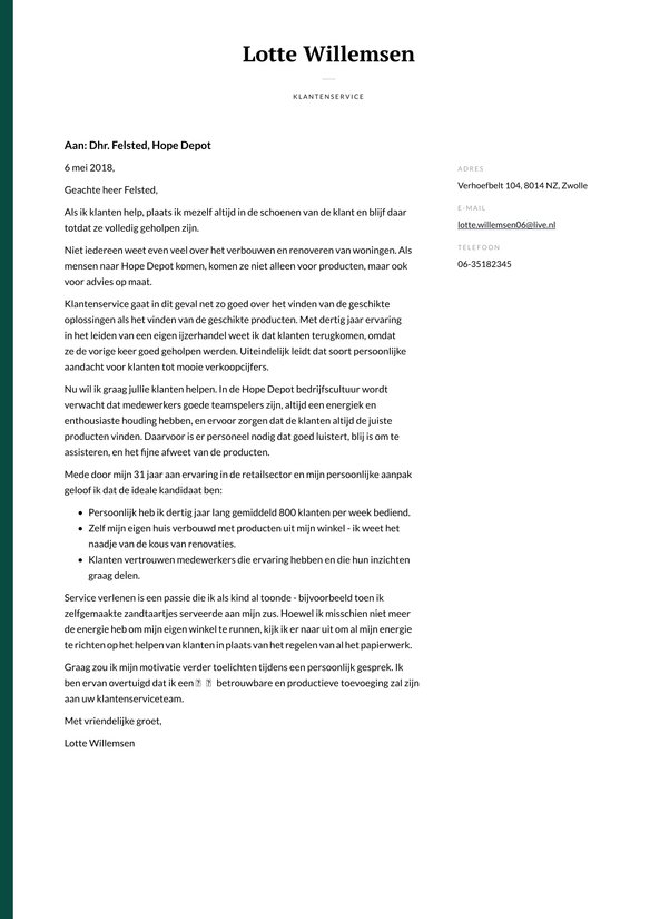 Klantenservice cover_letter example