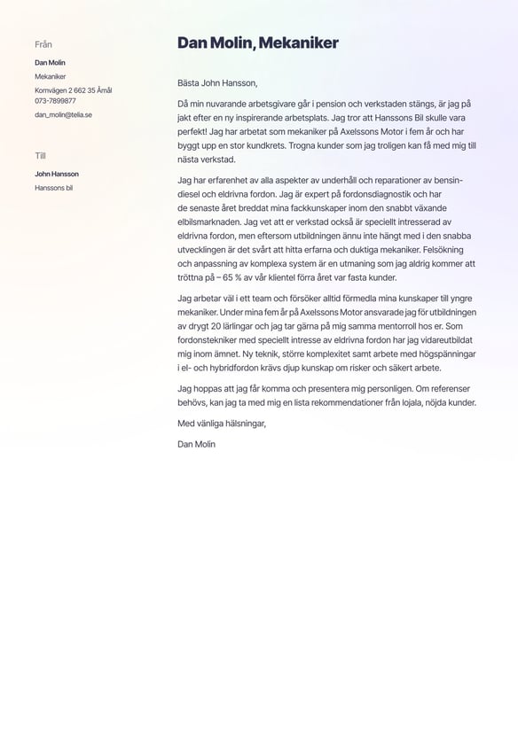 Mekaniker cover_letter example