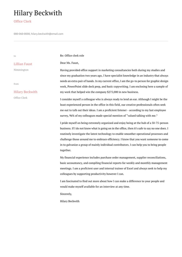Office Clerk cover_letter example