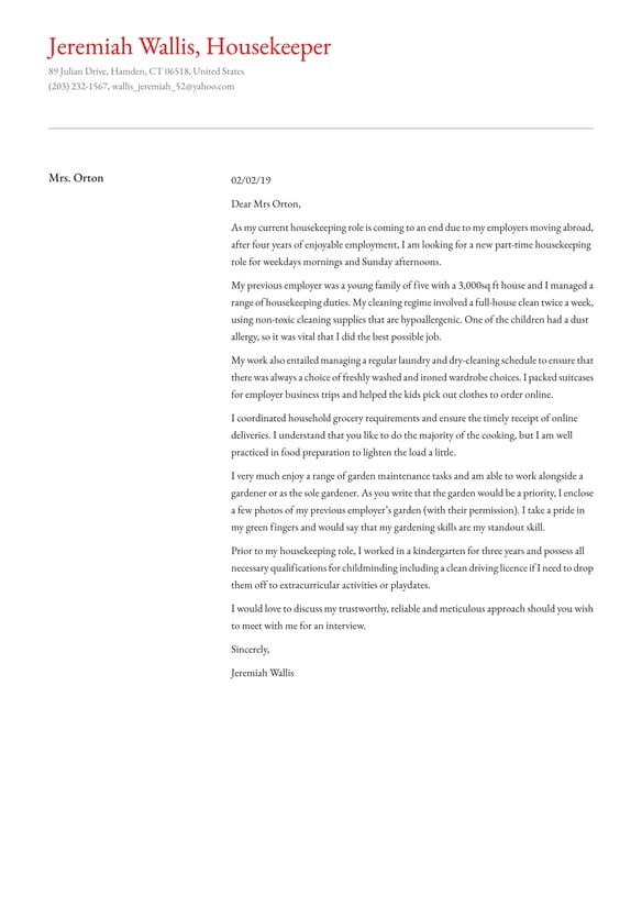 Housekeeping cover_letter example