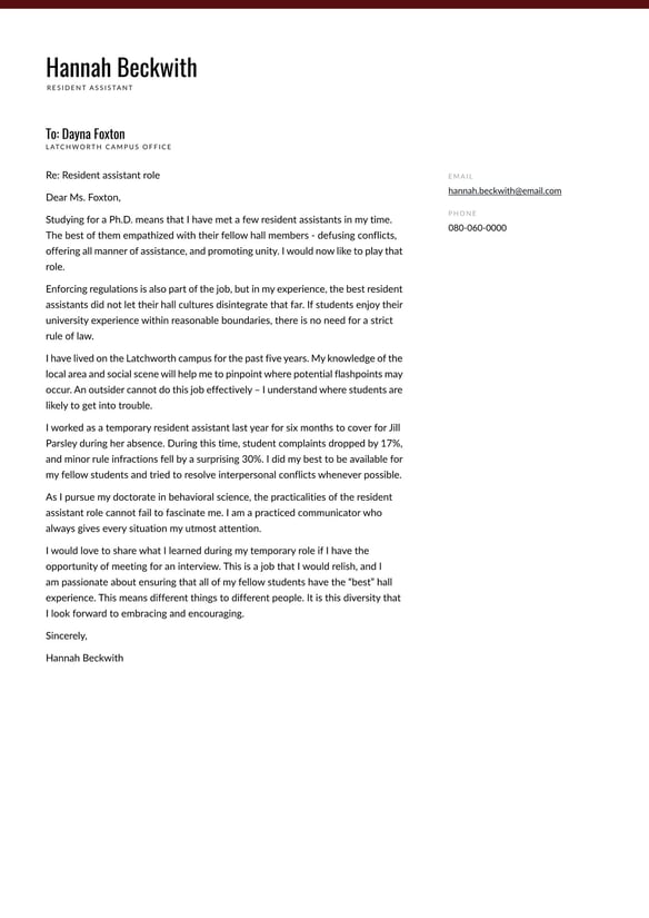 Resident Assistant cover_letter example
