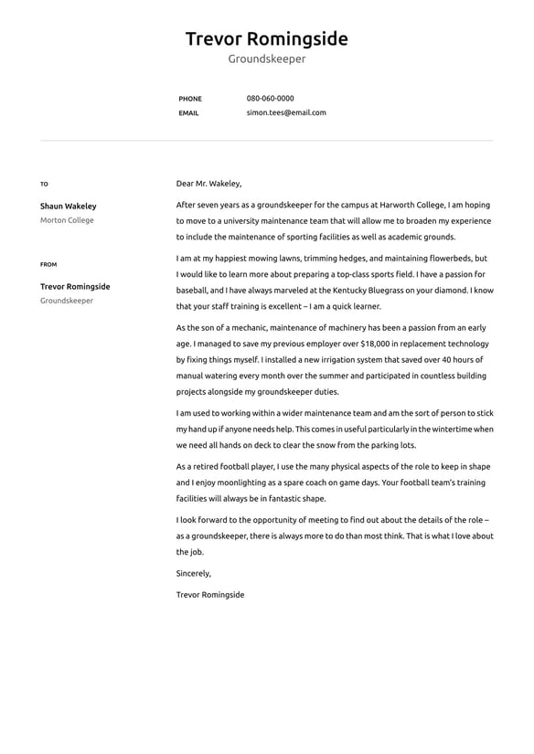Groundskeeper cover_letter example