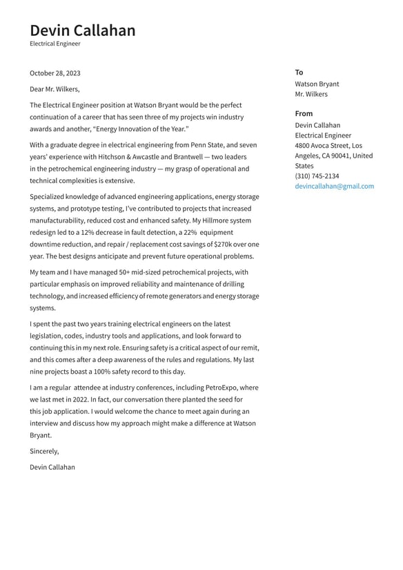 Electrical Engineer cover_letter example