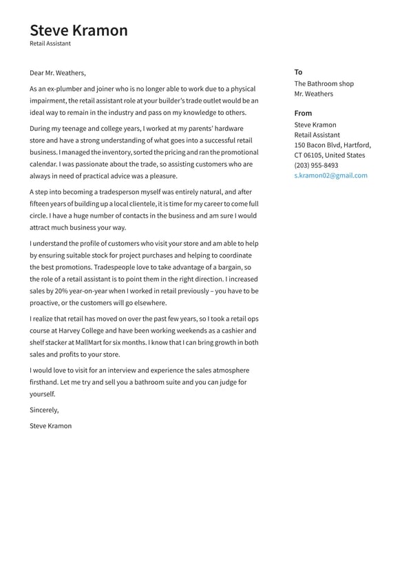 Retail Assistant cover_letter example