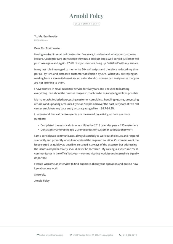 Call Center cover_letter example