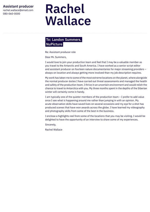 Assistant Producer cover_letter example