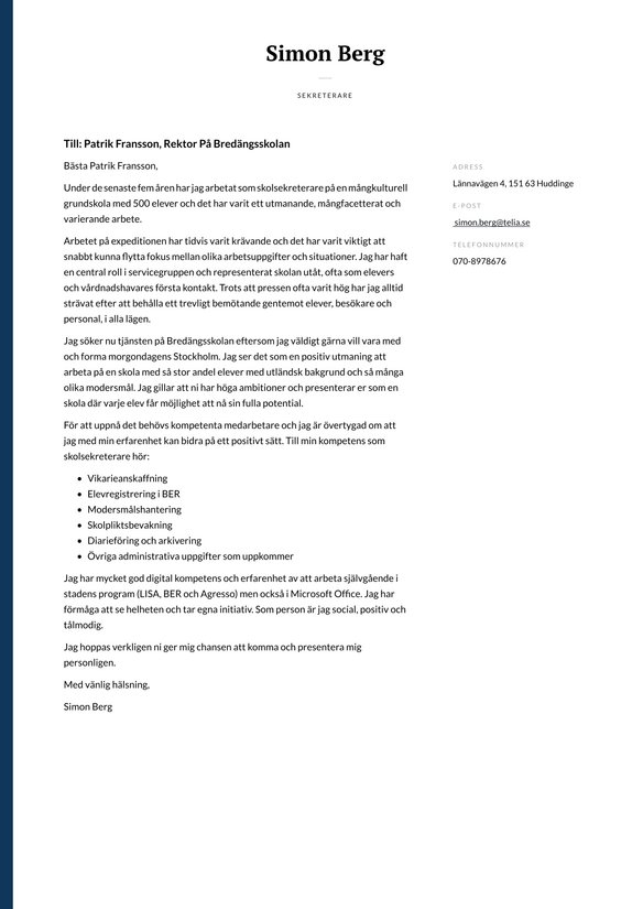 Sekreterare cover_letter example