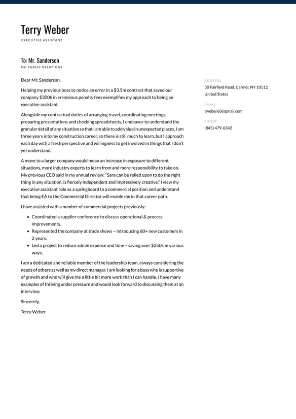 Executive Assistant cover_letter example