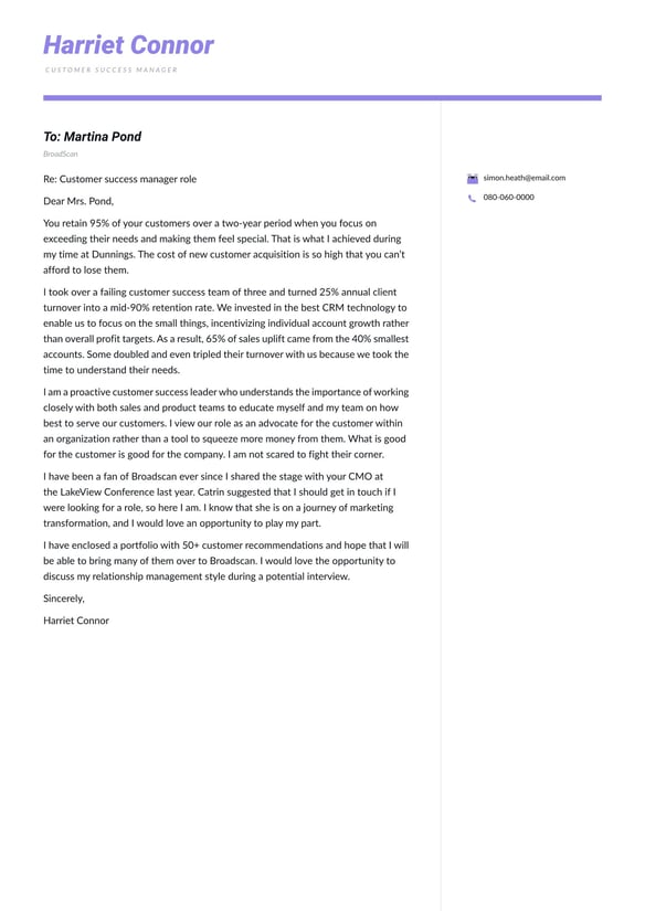 Customer Success cover_letter example