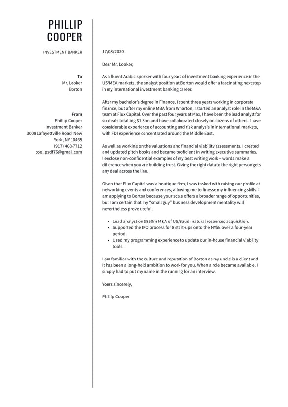 Investment Banker cover_letter example
