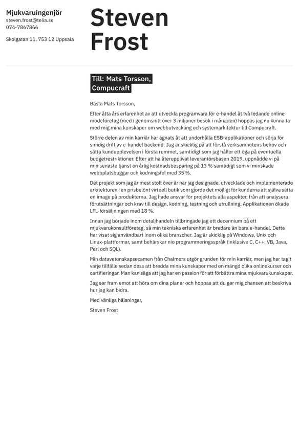 Mjukvaruingenjör cover_letter example