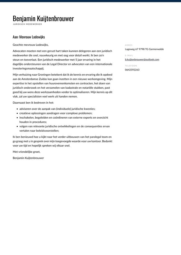 Juridisch Medewerker cover_letter example