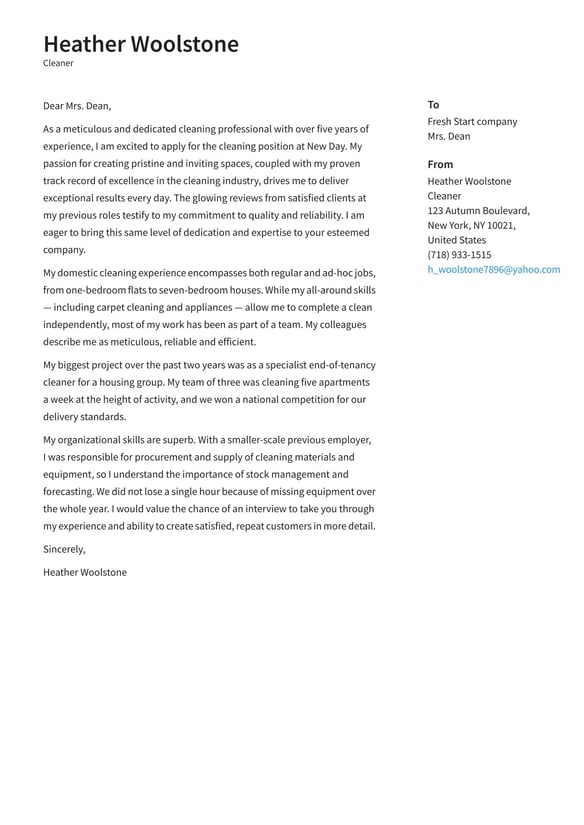 Cleaning Job cover_letter example