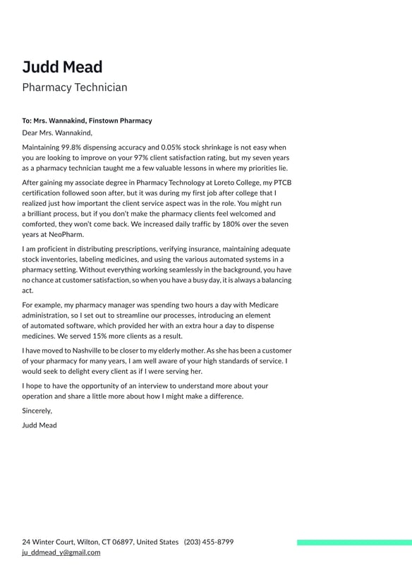 Pharmacy Technician cover_letter example