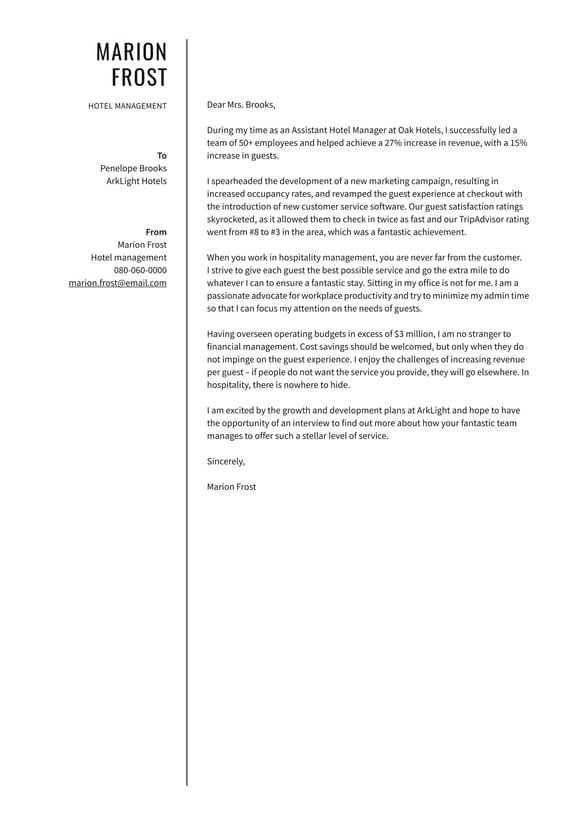 Hotel Management cover_letter example