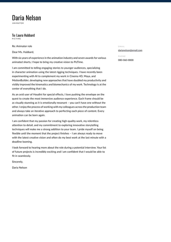 Animator cover_letter example