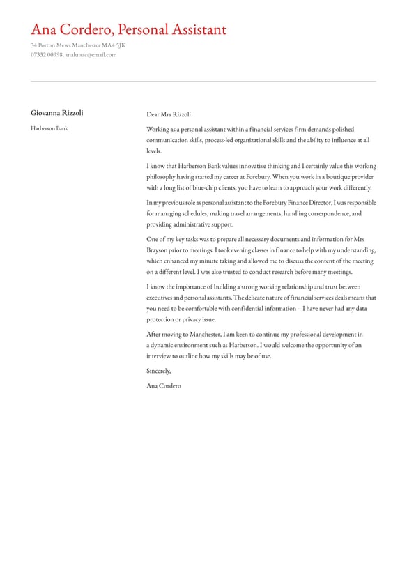 Personal Assistant cover_letter example