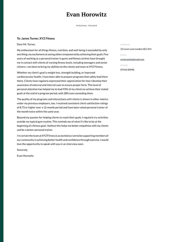 Personal Trainer cover_letter example
