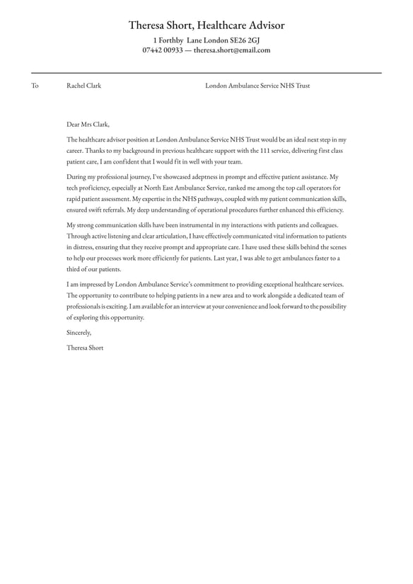 Healthcare Advisor cover_letter example
