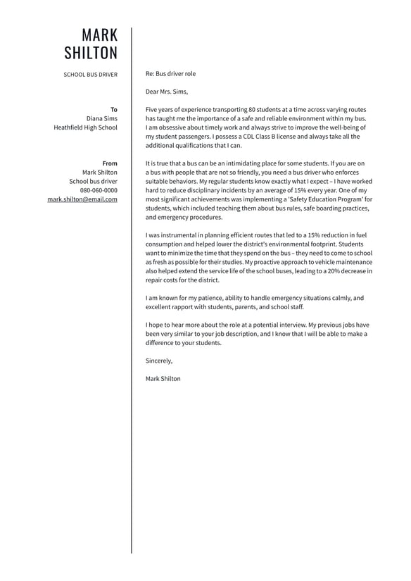 School Bus Driver cover_letter example