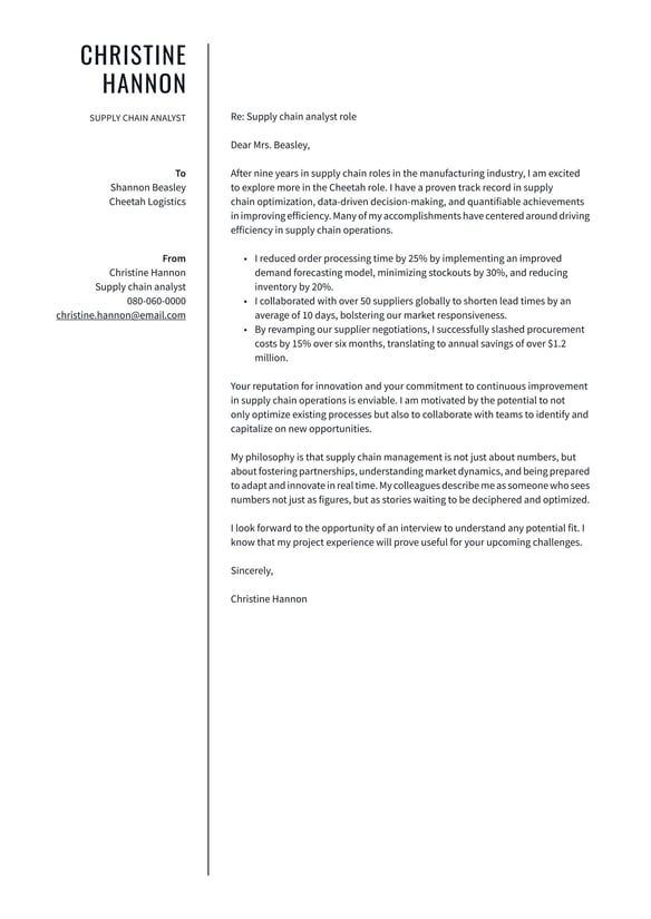 Supply Chain Analyst cover_letter example