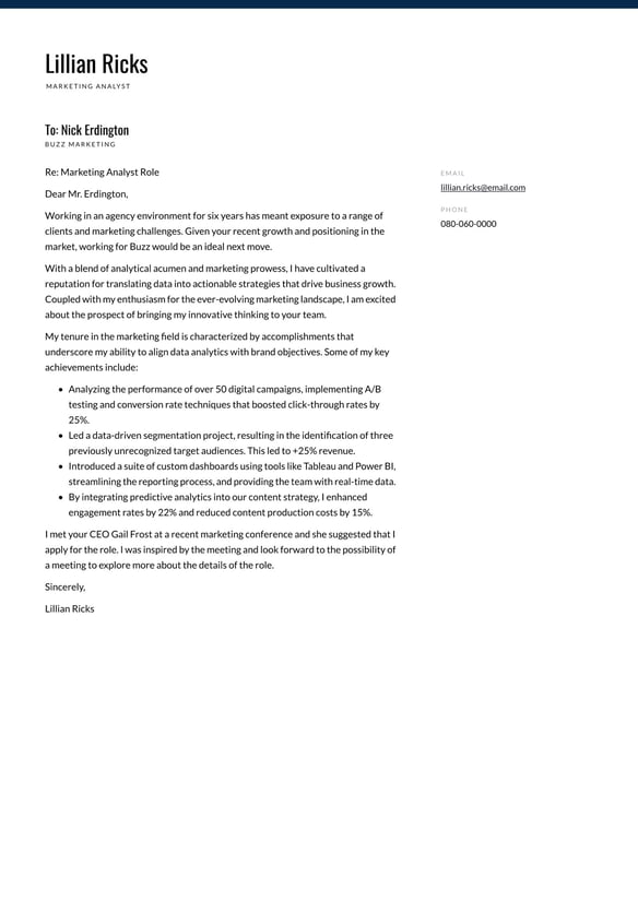 Marketing Analyst cover_letter example