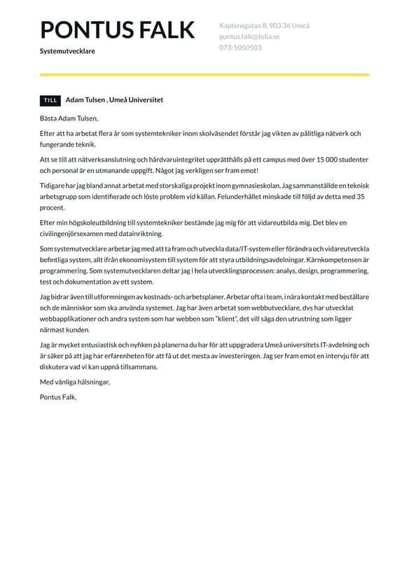 Systemingenjör cover_letter example