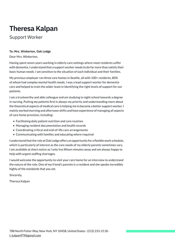 Support Worker cover_letter example