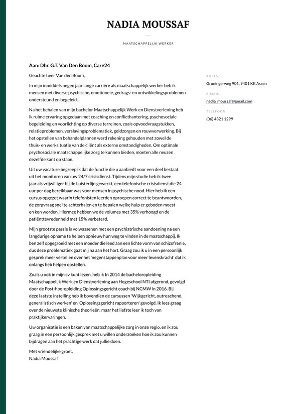 Maatschappelijk werker cover_letter example
