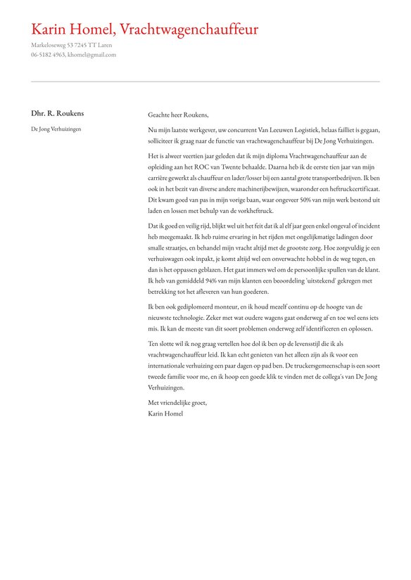 Vrachtwagenchauffeur cover_letter example