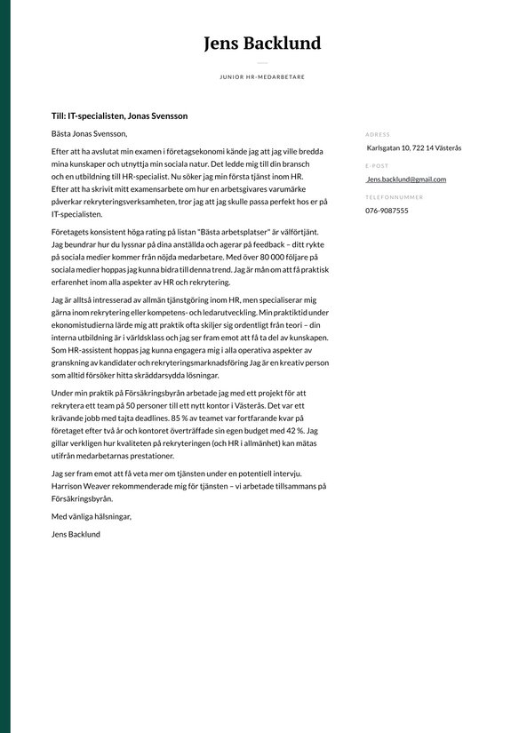 Junior HR-medarbetare cover_letter example