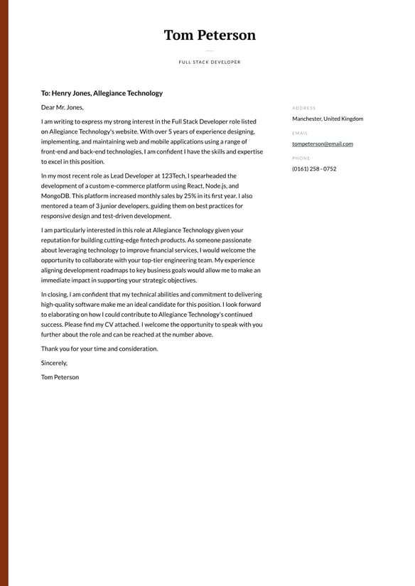 Full Stack Developer cover_letter example