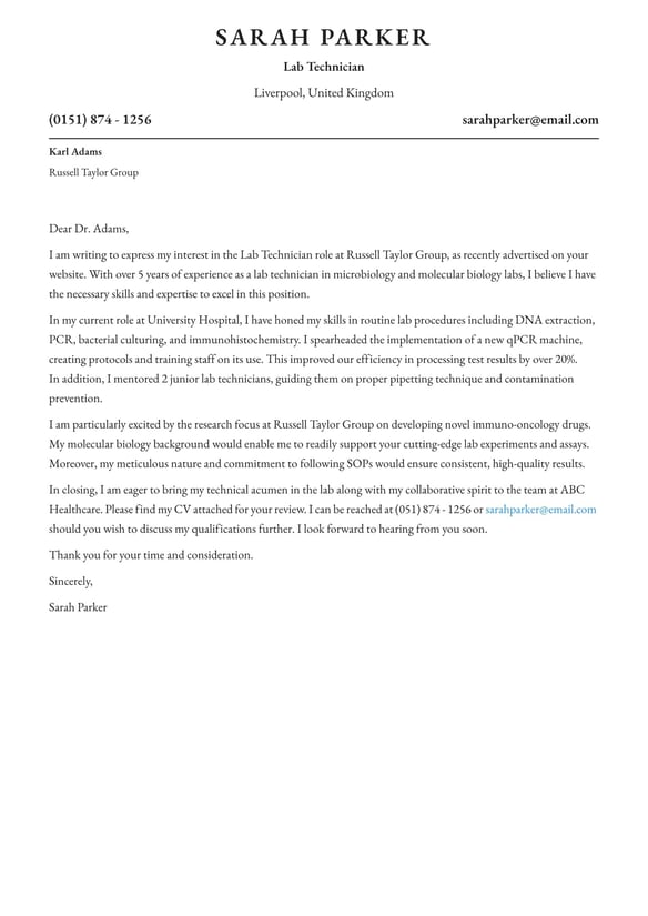 Lab Technician cover_letter example