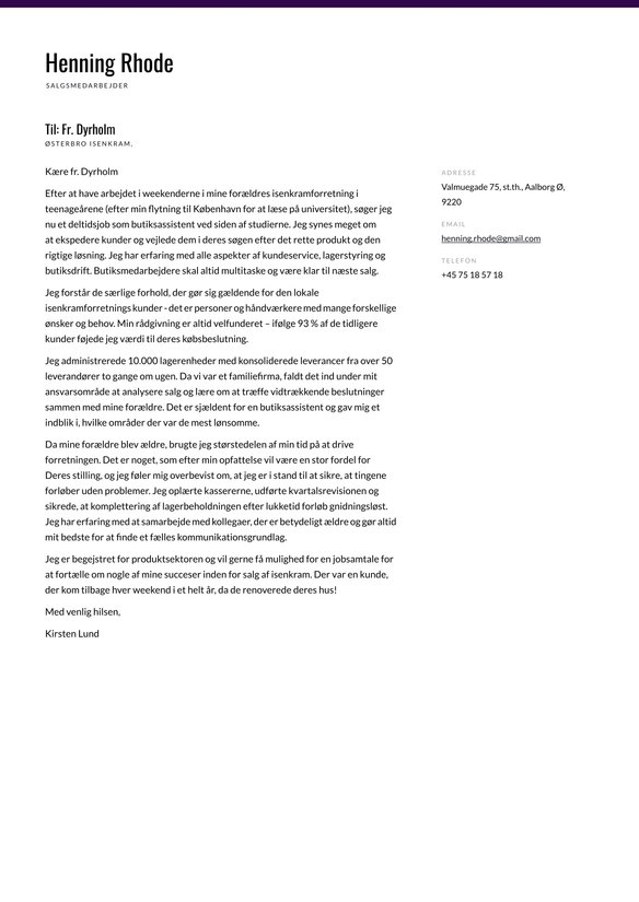 Butikassistent cover_letter example