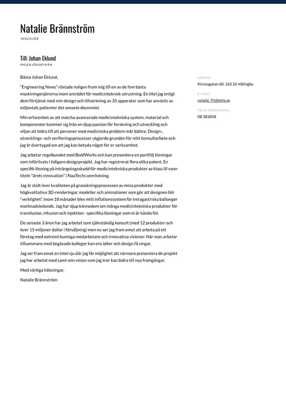 Ingenjör cover_letter example
