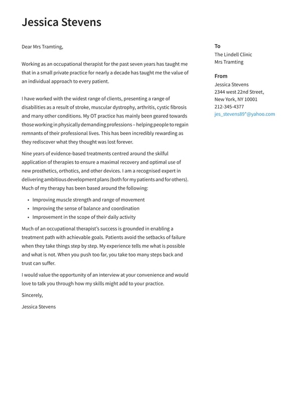 Occupational Therapy  cover_letter example