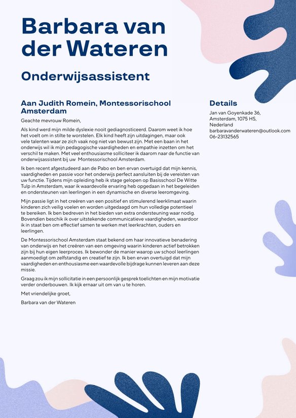 Onderwijsassistent cover_letter example