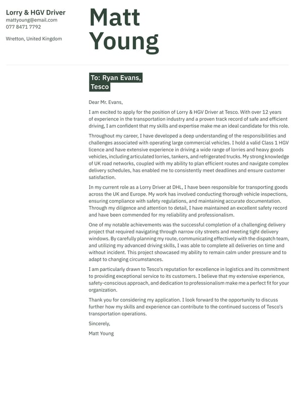 Lorry and HGV Driver cover_letter example