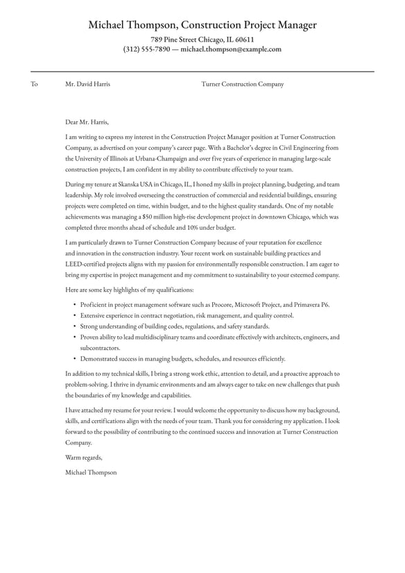 Construction Project Manager cover_letter example
