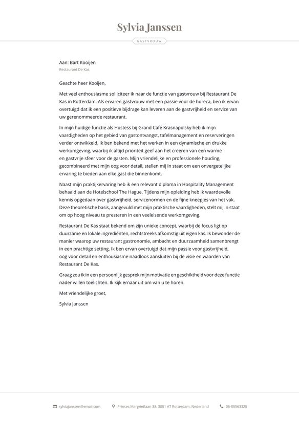 Gastvrouw cover_letter example