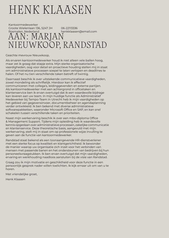 Kantoormedewerker cover_letter example