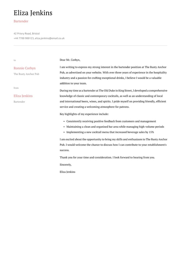 Bartender cover_letter example