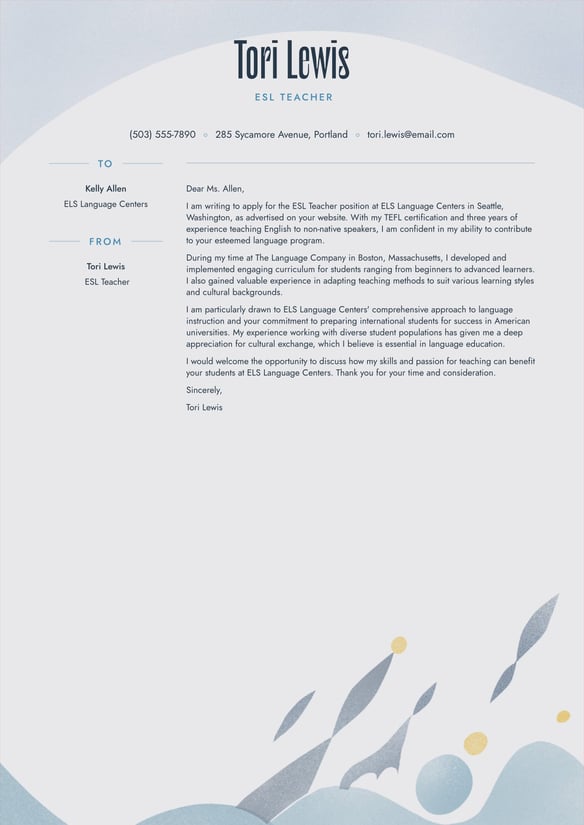 ESL Teacher cover_letter example