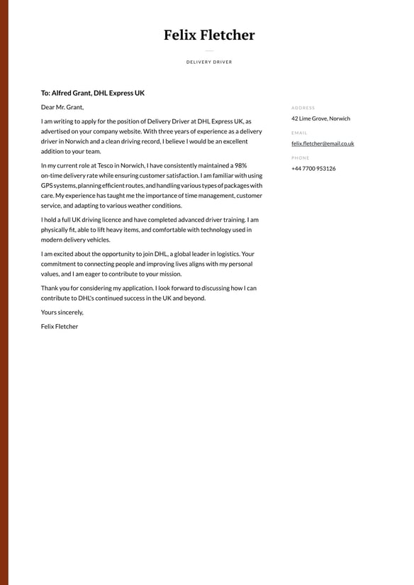 Delivery Driver cover_letter example