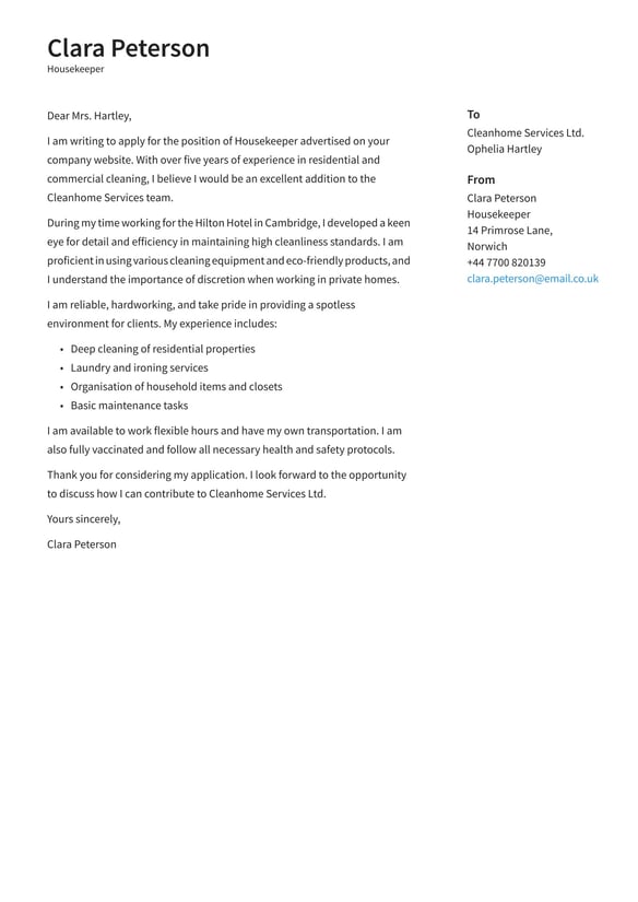 Housekeeper cover_letter example