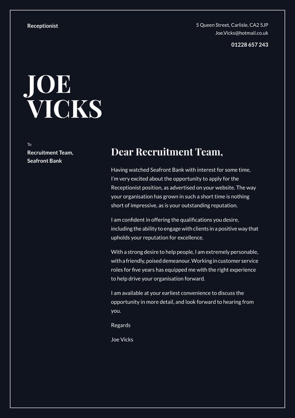 Receptionist cover_letter example