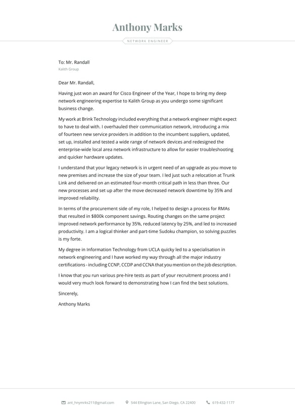 Network Engineer cover_letter example