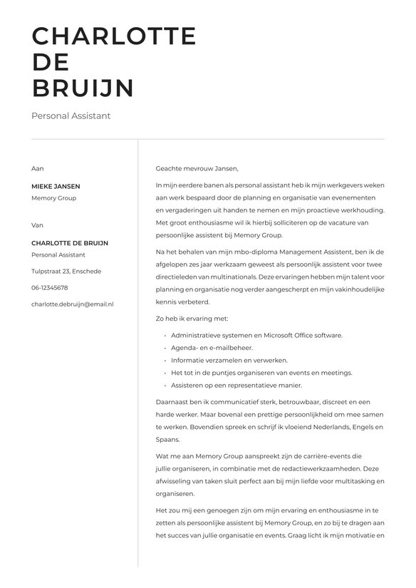 Persoonlijke Assistent cover_letter example