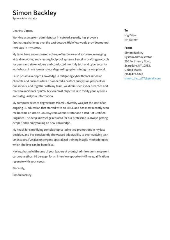 System Administrator cover_letter example