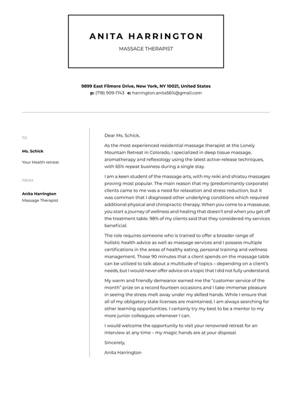 Massage Therapist cover_letter example